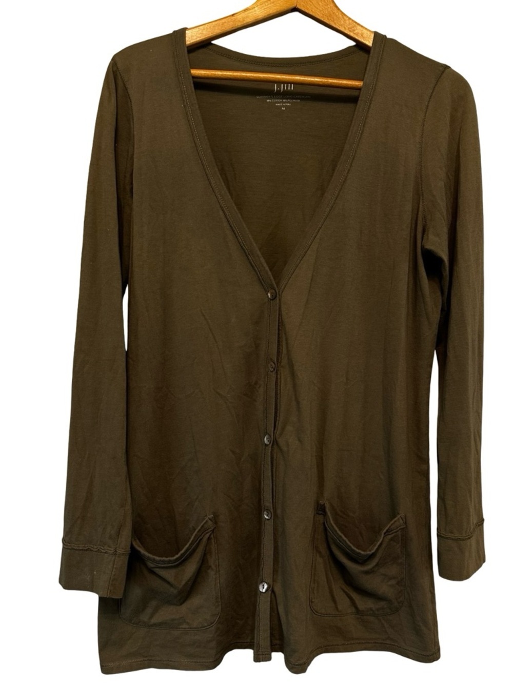 J. Jill Green Summer’s Edge Long Cardigan Medium Oversized Cotton Blend Chic